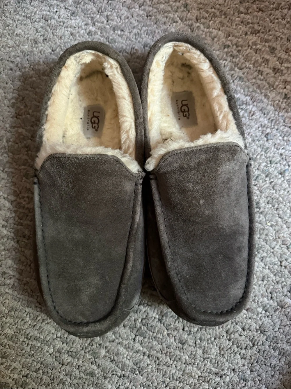 UGG Men's Gray Suede Shearling-Lined Slip-On Slippers
